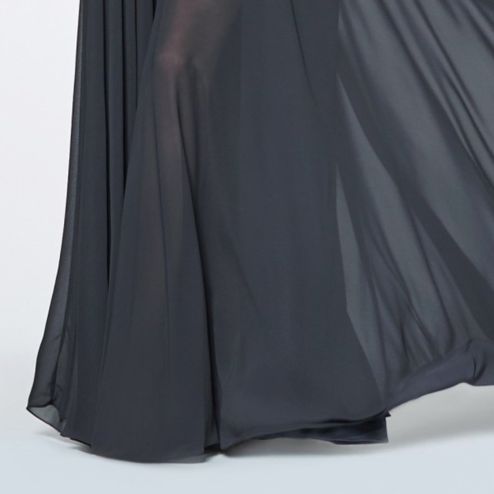 NEW BLACK A-LINE OFF THE SHOULDER LONG CHIFFON GOWN WITH SLIT ON THE SKIRT 7258 - Picture 4 of 8